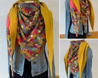 Maxi chèche, châle, foulard E156 Patchwork Printemps-Ete en viscose et coton