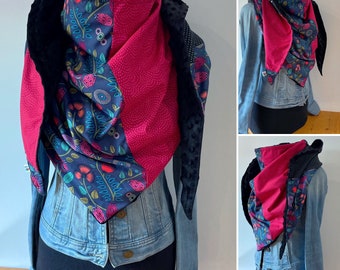 Maxi Scarf Shawl Anthracite White and Pink Scarf Lined in 