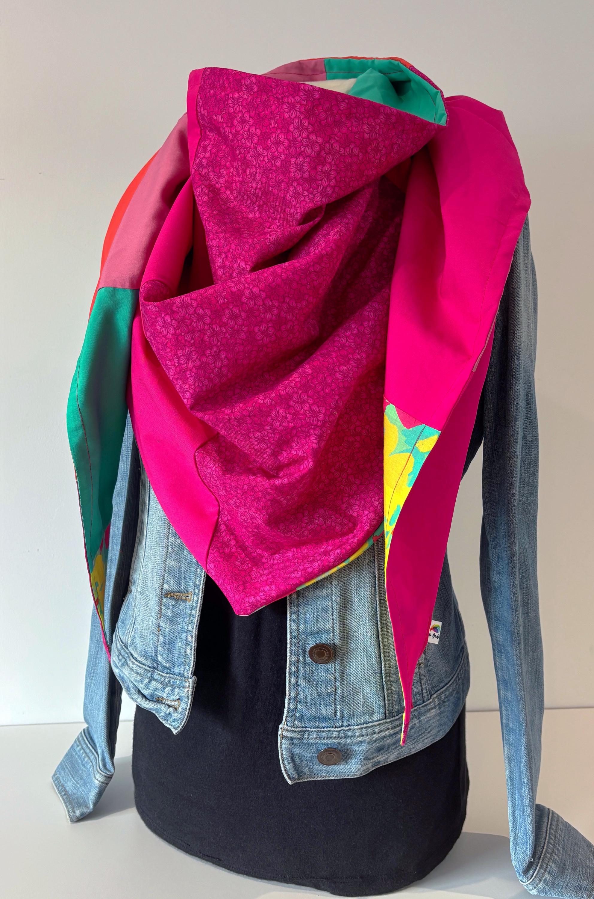 マキシスカーフ、ショール、フーラード E327 ダブルパッチワーク 春夏