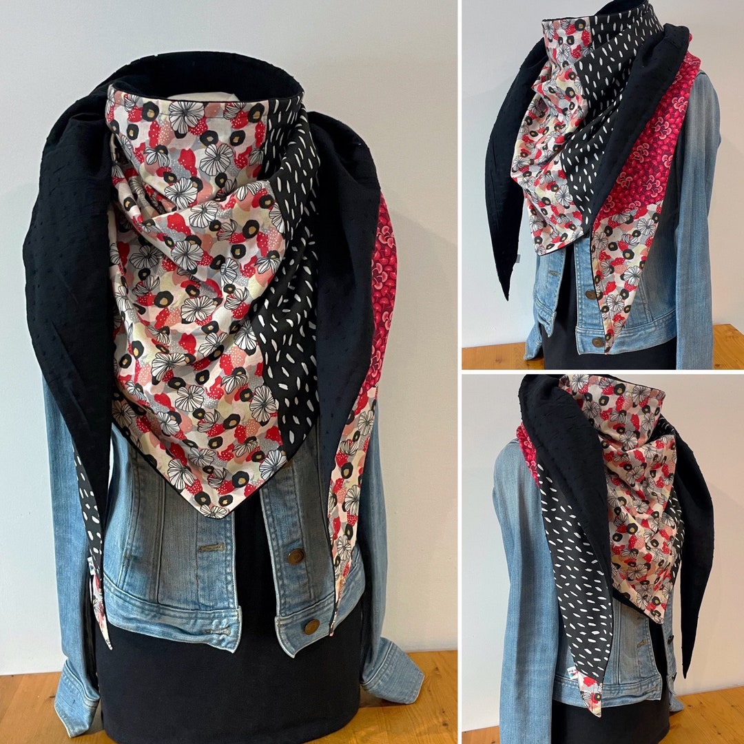 Châle Foulard Vintage En Coton 100% - 130x70 Cm - Motif Floral Bleu - Occasion TBEG