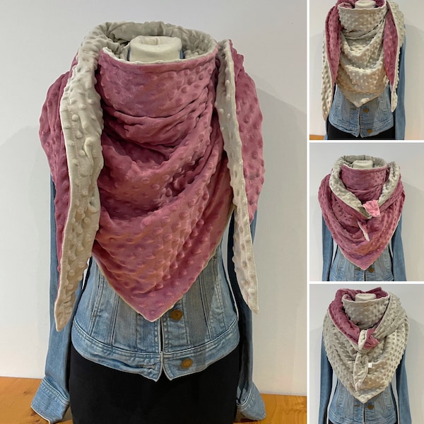 Maxi scarf, shawl, two-sided Happy Fleece scarf in pink and sand minky fleece