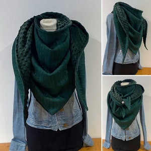 Maxi scarf, shawl, scarf “Happy Bella 12” dark green lined in dark green minky fleece