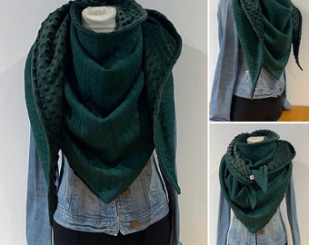 Maxi scarf, shawl, scarf “Happy Bella 12” dark green lined in dark green minky fleece