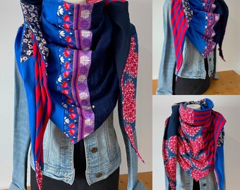 Maxi chèche, châle, foulard E206 Double Patchwork Printemps-Ete en coton