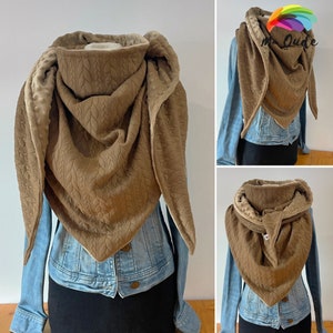 Maxi scarf, shawl, “Happy Bella 3” scarf in light brown twisted Jacquard lined in beige minky fleece