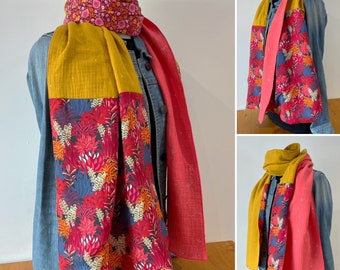 Grand foulard rectangulaire femme jaune,  rose, bleu et rouge R16