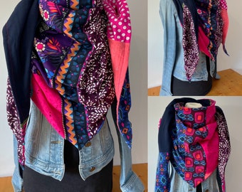 Maxi chèche, châle, foulard E201 Double Patchwork Printemps-Ete en coton