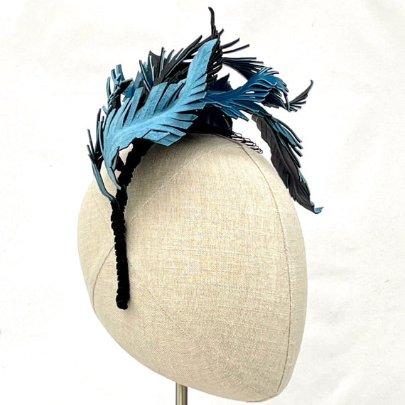 Blue and black leather "feather" headpiece