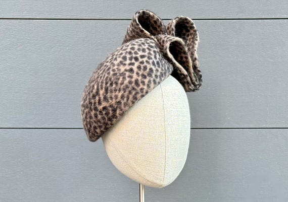 Animal print fur felt perching beret with self loop trim