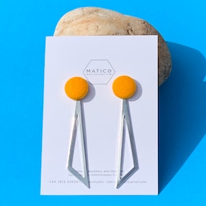 Geometric, mustard earrings - Matico earrings - silver, triangle, dangle earrings - drop earrings - unique gift - gift for special one