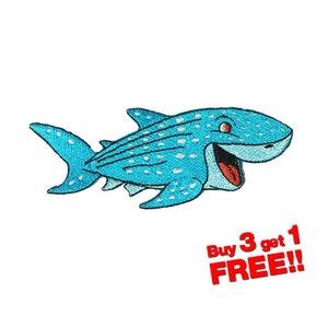 Blue Shark Whale Applique IRON ON PATCH funny patches whale Patch