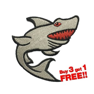 Shark Fish Applique IRON ON PATCH funny patches Shark Patch Fish Patch