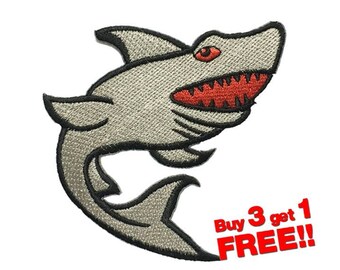Shark Fish Applique IRON ON PATCH funny patches Shark Patch Fish Patch