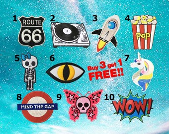 Buy 3 Get 1 Free Route66 Turntable Rocketship Applique IRON ON PATCHES funny patch Badge Embroidered