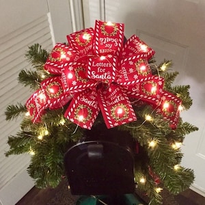 Lighted Christmas Mailbox Swag: Letters to Santa Ribbon & Pine