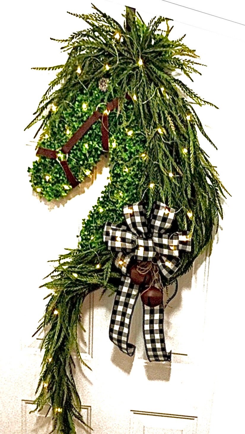 Christmas Lighted Horse Wreath, Lighted Holiday Horse Wreath , Xmas