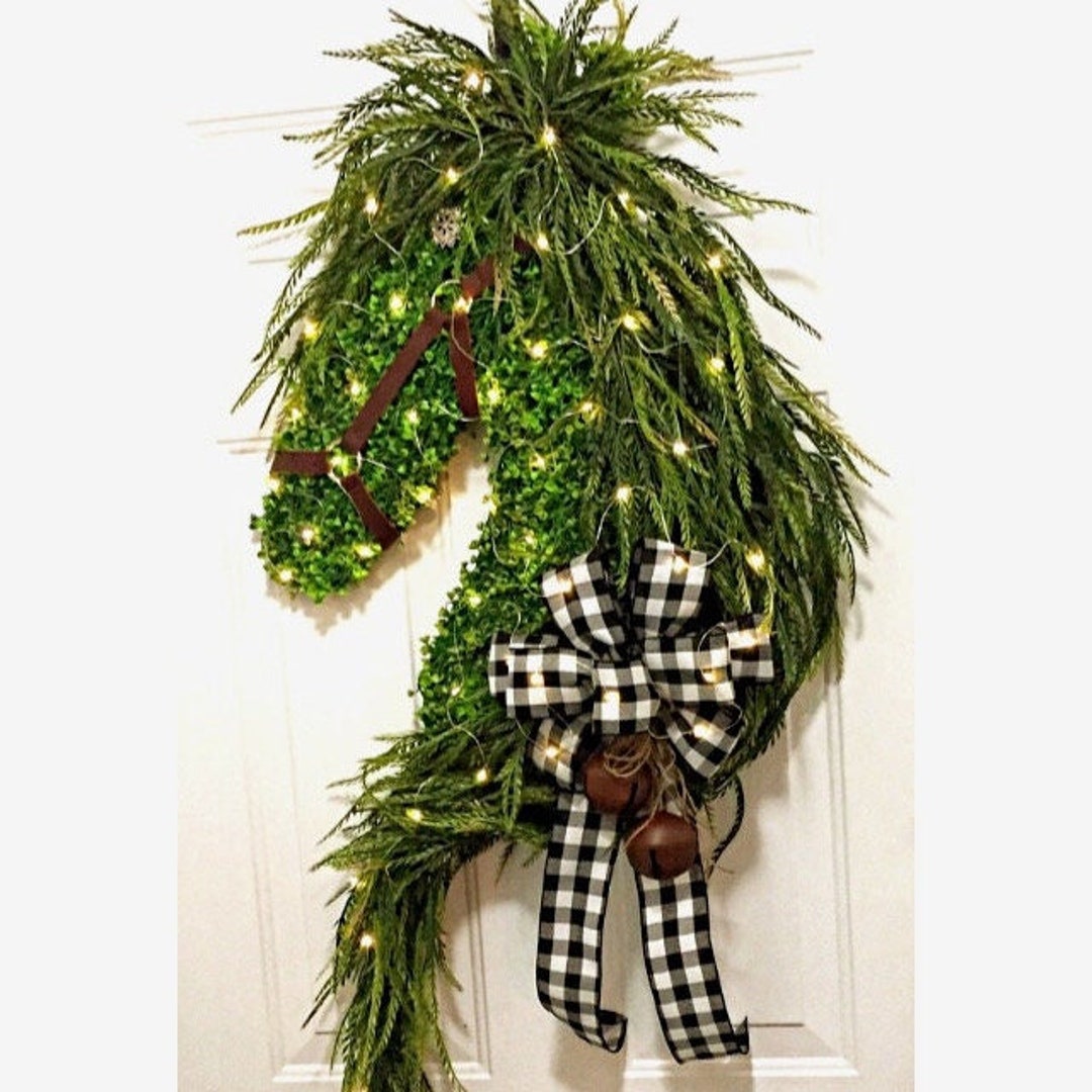 Christmas Lighted Horse Wreath, Lighted Holiday Horse Wreath , Xmas