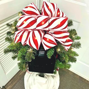 Christmas Candy Cane Mailbox Swag, Christmas Mailbox Topper with lights, Outdoor Christmas Mailbox Swag, Lighted Xmas Mailbox Bow,