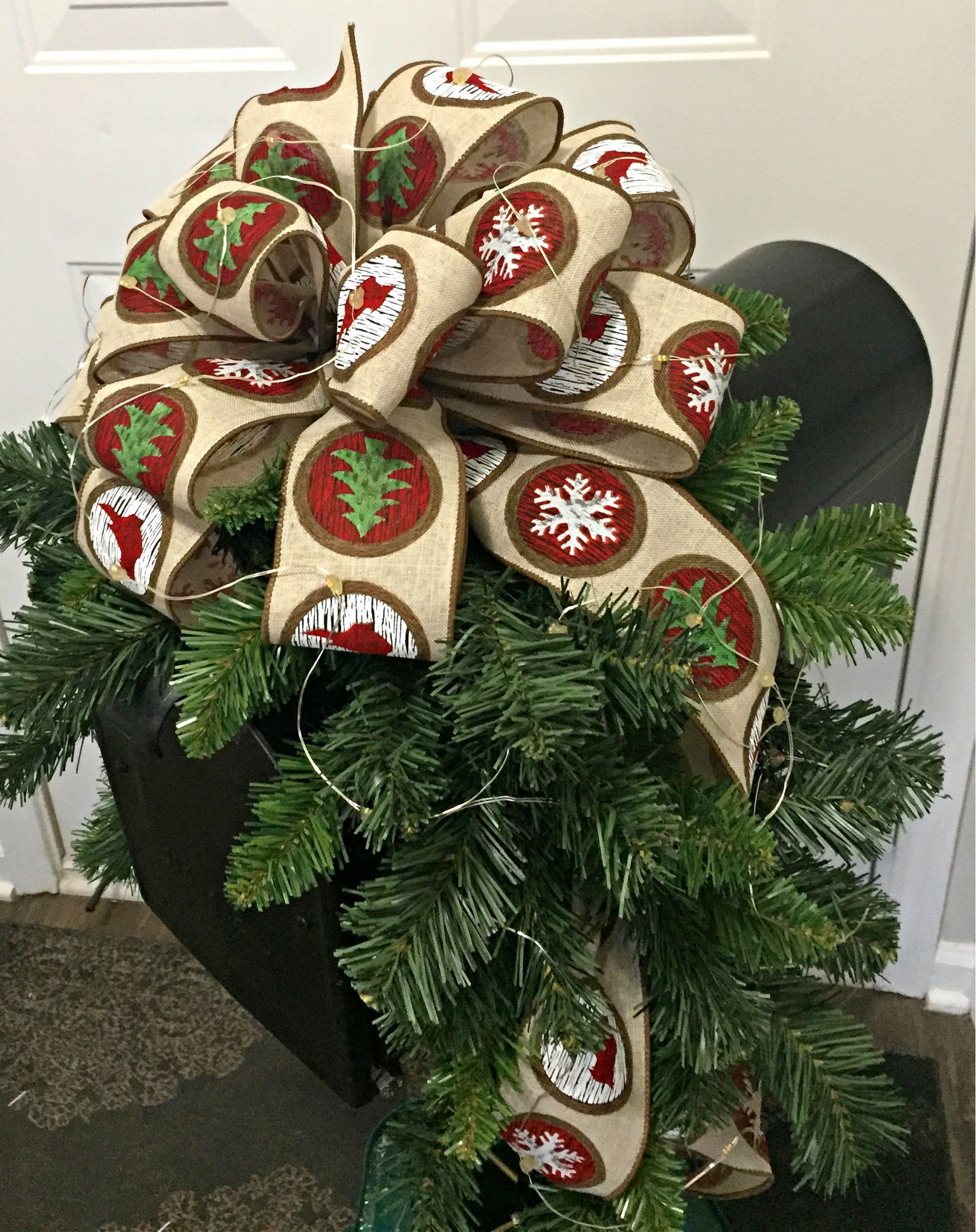 Christmas Mailbox Swag, Christmas Mailbox Topper With Lights, Outdoor Christmas Mail Box Swag