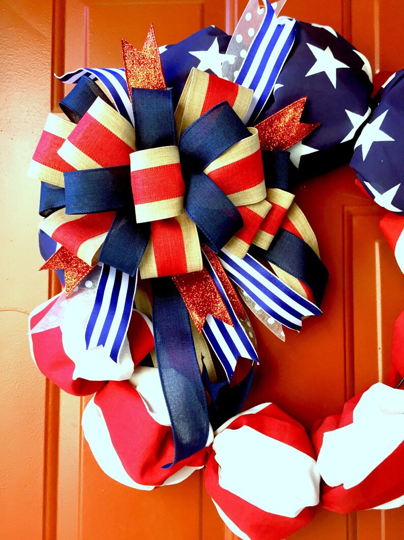 Patriotic Flag Wreath for front door American Flag Wreath Etsy