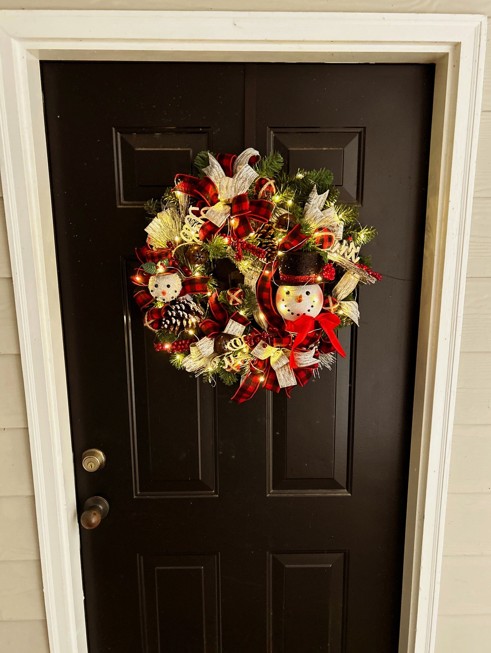 Christmas Snowman Wreath Xmas Lighted Wreath Lighted Snowman Etsy
