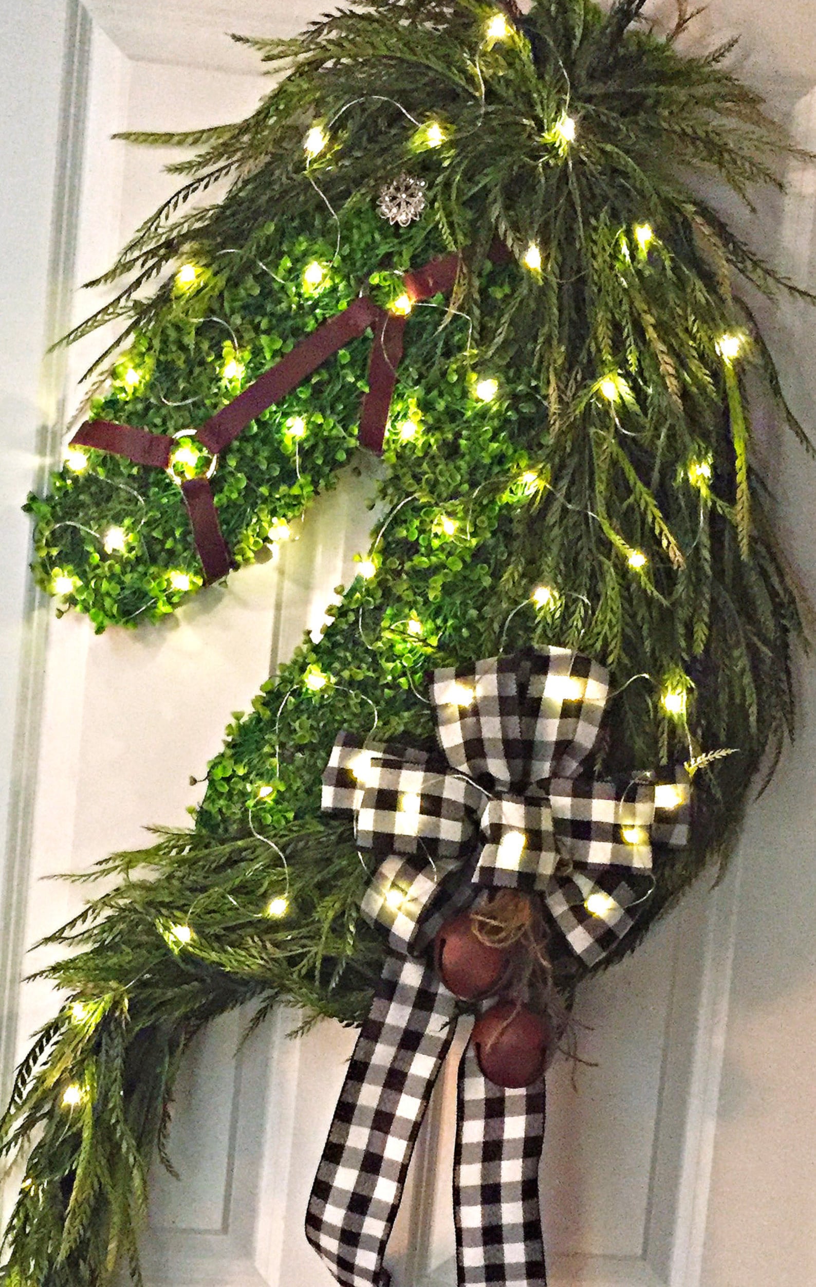 Christmas Lighted Horse Wreath, Lighted Holiday Horse Wreath , Xmas
