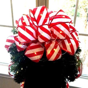 Christmas Candy Cane Mailbox Swag, Christmas Mailbox Topper with lights, Outdoor Christmas Mailbox Swag, Lighted Xmas Mailbox Bow,