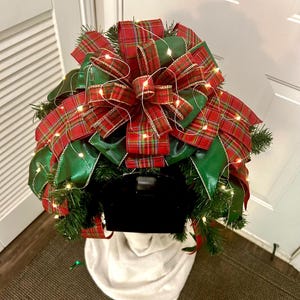 Christmas Lighted Mailbox Decor, Holiday Plaid Lighted Mailbox, Christmas Lighted Mailbox Swag, Holiday Lighted Mailbox Swag,