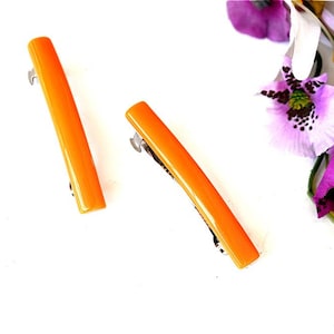 Hair Barrettes 2 pc Set Small Orange Acrylic Plastic Hair Pin Clip Barettes Barretts Accessory Bun Holder Maker Women Girl Hairstyle Jewelry