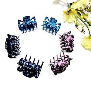 Hair Jaw Claw 6 Pieces Set Mini Clip Barrette Blue Purple Violet French Pin Acrylic Plastic Celluloid Acetate Trendy Bun Holder Maker