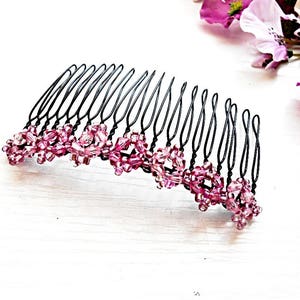 Pink Hair Comb Pearl Floral Bun Holder Maker Accessory Bridal Fork Glass Beads Bridal Wedding Crystal Bridesmaid Retro Boho Bohemian Jewelry image 3