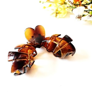 Hair Claw Jaw Clip Brown Heart Tortoise Shell French Clips Acrylic Plastic Celluloid Acetate Pin Comb Hair Pick Bun Holder Maker Barrette