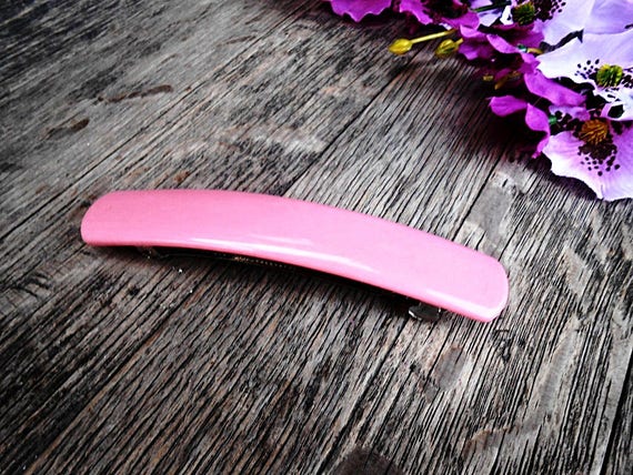 Hair Barrette Pink Acrylic Celluloid Acetate Plastic Hair Pin Etsy