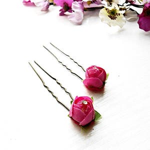 Rose Hair Pin Set 2 pc Bobby Slide Pins Floral Pink Silk Fabric Flower Wedding Bridal Hairstyle Accessory Bride Decoration Jewelry Ornaments image 5