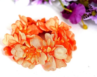 Hair Scrunchy Orange Cotton Flower Blossom Embroidery Crochet Floral Ponytail Holder Glass Pearls Accessories Elastic Wrap Hair Ties Girl