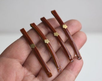 Set of 4 Brown Gold Flower Hair Clip Bobby Pin Slide Hairpins Clips Bohemian Accessories Bun Holder Maker Women Girl Gift