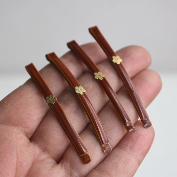 Set of 4 Brown Gold Flower Hair Clip Bobby Pin Slide Hairpins Clips Bohemian Accessories Bun Holder Maker Women Girl Gift
