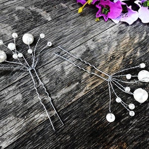 Wedding Hair Pins Set 2 pc Crystal Pearl Bridal  Bride White Glass Pearl Rhinestone Clear Hairpiece Hair Pins Bridesmaid Jewelry Accessories
