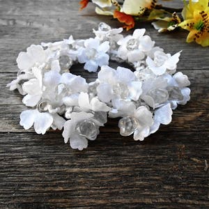 Hair Scrunchie Flower Snow White Cotton Ponytail Holder Floral Blossom Embroidery Crochet Elastic Wrap Hair Ties Glass Pearl Women Girl image 3