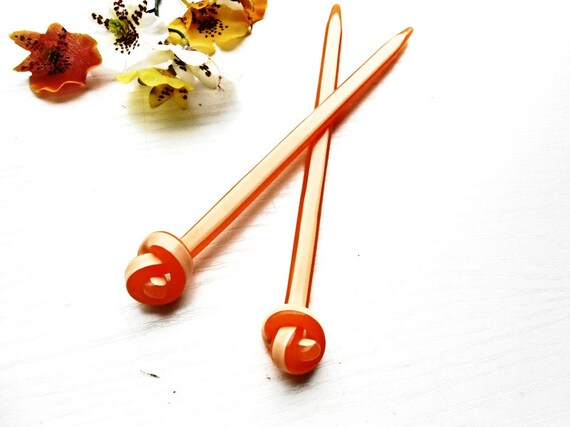 Hair Stick 2 Pieces Set Pin Orange Acrylic Celluloid Acetate Barrette Asian Style Fashion Hair Bun Holder Makers Hair Pick Trendy Accessory
