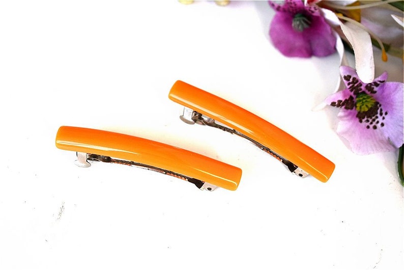 Hair Barrettes 2 Pc Set Small Orange Acrylic Plastic Hair Pin Etsy