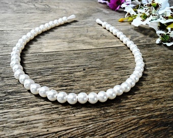 Wedding Pearl Hair Headband White Bridal Headpiece Glass Crystal Head Band Tiara Hair Accessories Bridesmaid Bride Hair Jewelry Accessory