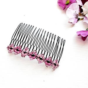 Pink Hair Comb Pearl Floral Bun Holder Maker Accessory Bridal Fork Glass Beads Bridal Wedding Crystal Bridesmaid Retro Boho Bohemian Jewelry image 2