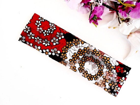 Black red and white elastic headband . Black, off White, and Red Plaid Multiple Sizes Headband/yoga  main image 2
