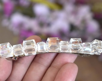 Hair Rhinestone Barrette Clear Silver Hair Pin Clip Barettes Hair Barretts Glass Crystal Hair Accessory Bun Holder Women Girl Hair Jewelry