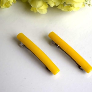 Hair Barrettes Set of 2 Small Yellow Acrylic Hair Pin Clip Barettes Barretts Accessory Bun Holder Maker Women Girl Gift Hairstyle Jewelry