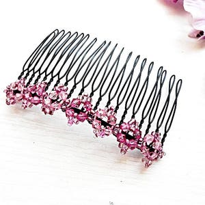 Pink Hair Comb Pearl Floral Bun Holder Maker Accessory Bridal Fork Glass Beads Bridal Wedding Crystal Bridesmaid Retro Boho Bohemian Jewelry image 4