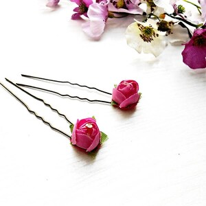 Rose Hair Pin Set 2 pc Bobby Slide Pins Floral Pink Silk Fabric Flower Wedding Bridal Hairstyle Accessory Bride Decoration Jewelry Ornaments image 4