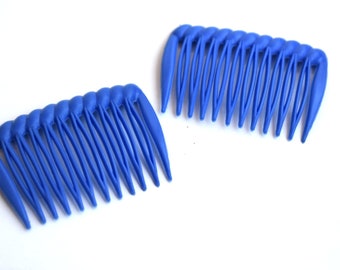 Hair Comb Set of 2 Blue Pick Plastic Acrylic Bun Pin Holder Maker Accessory Fork Hair Stick Trendy Jewelry Hair Combs Pair Women Girl Gift