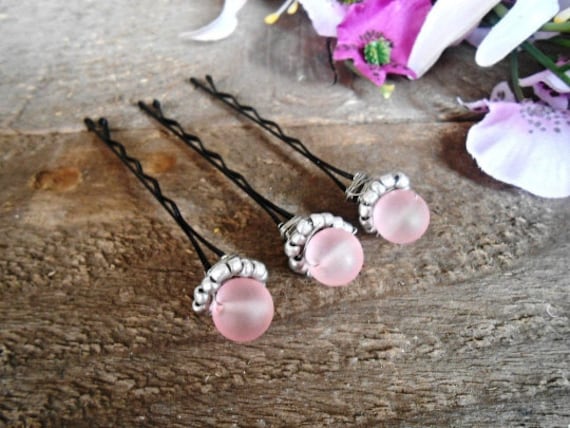 Sea Glass Bobby Pins Set 3 Pc Light Pink Crystal Hair Pick  display picture 3